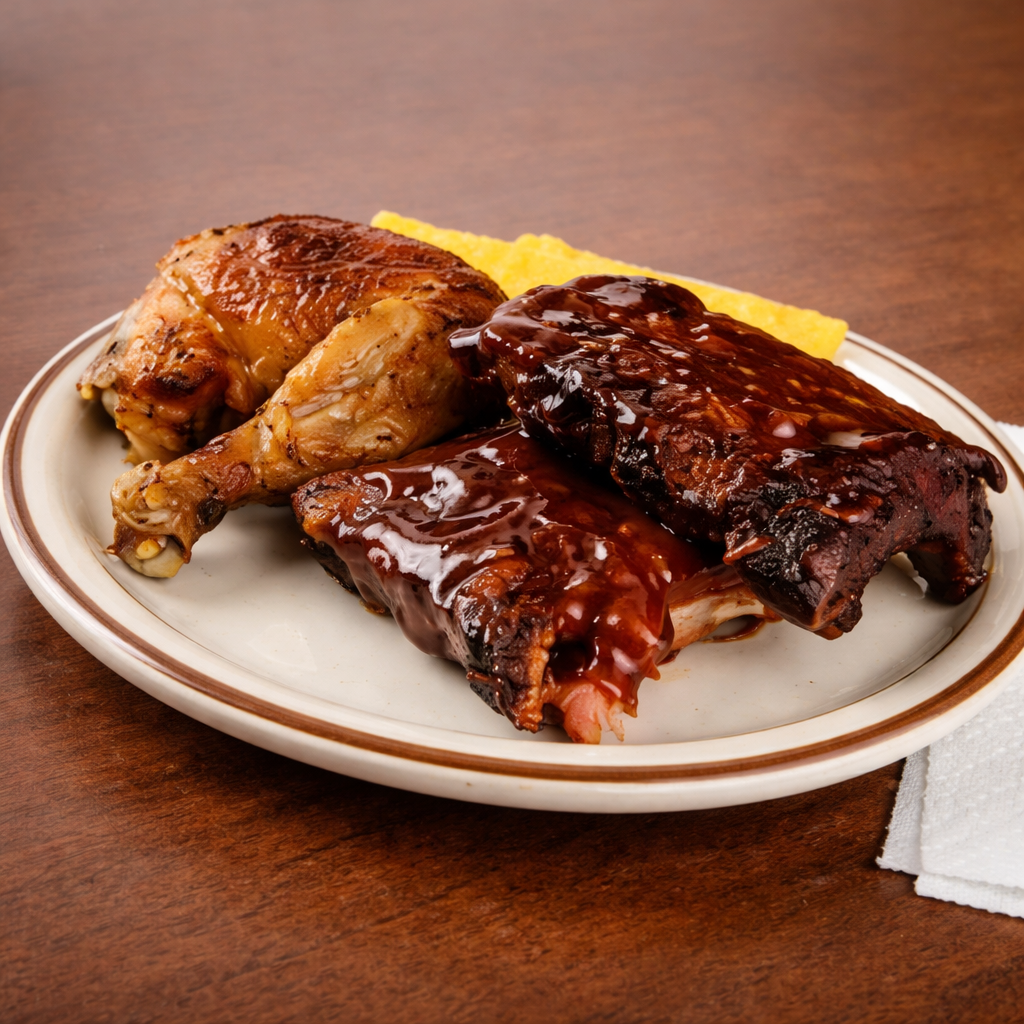Chicken and beef ribs combo plate