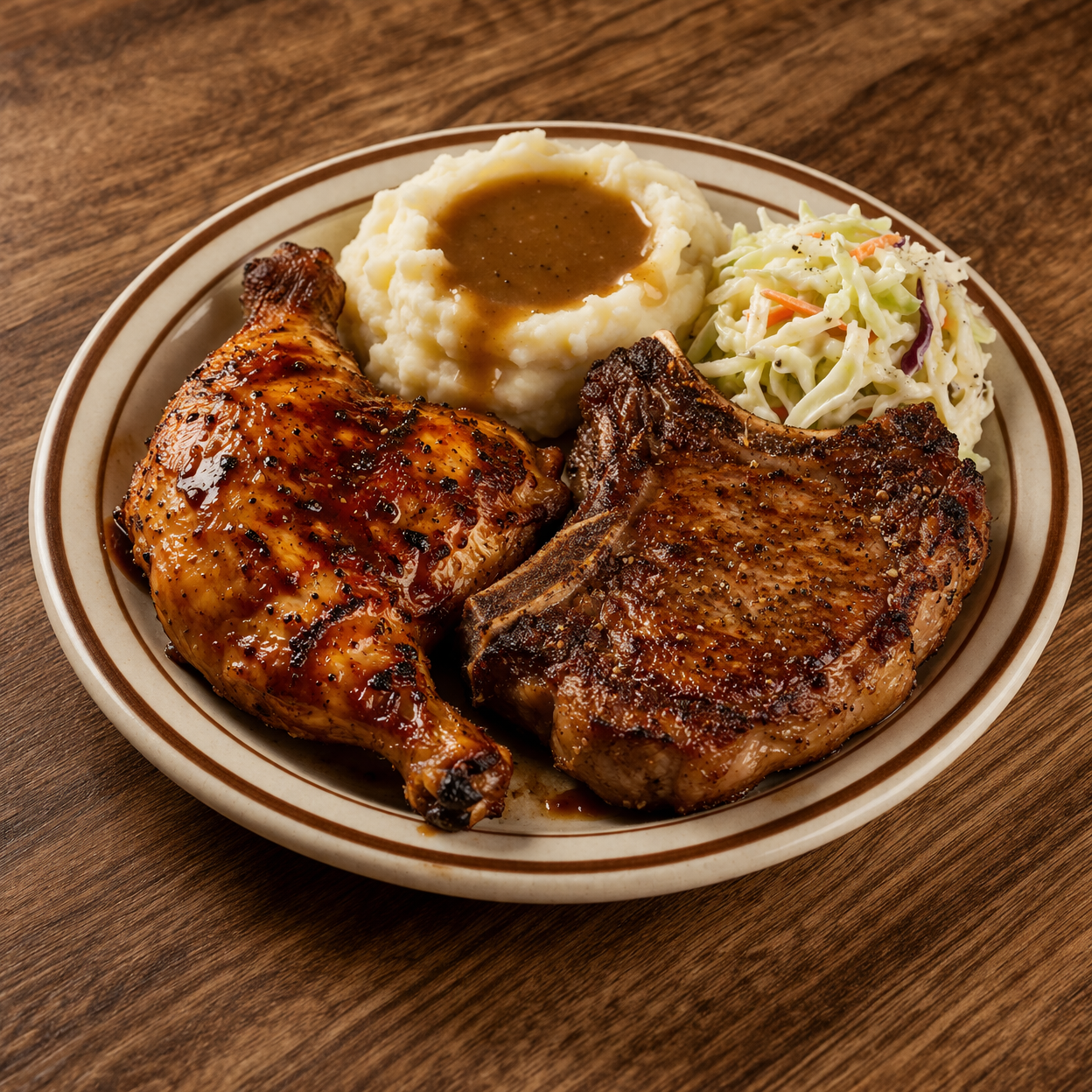 Chicken and pork chop combo plate