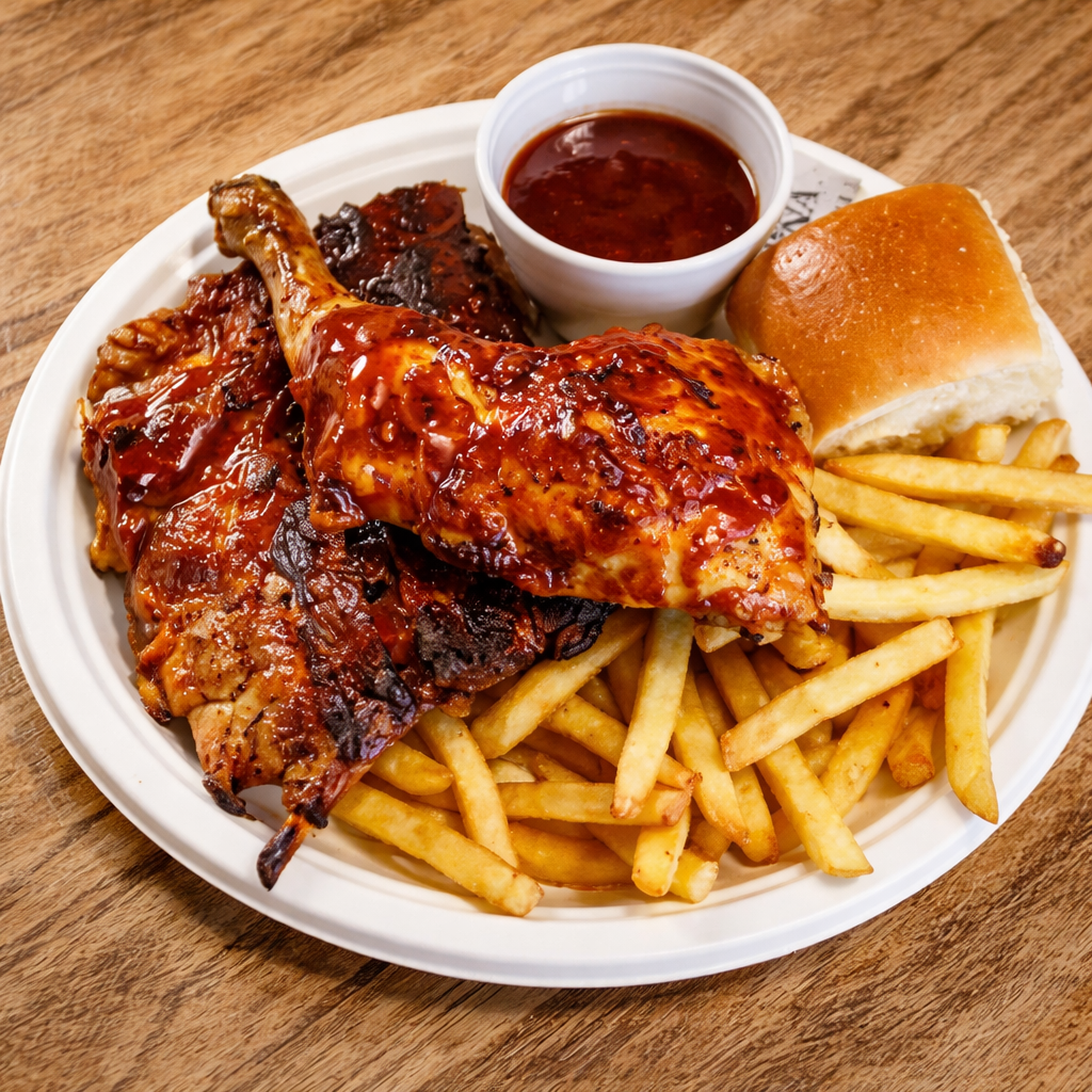 Chicken and ribs combo plate